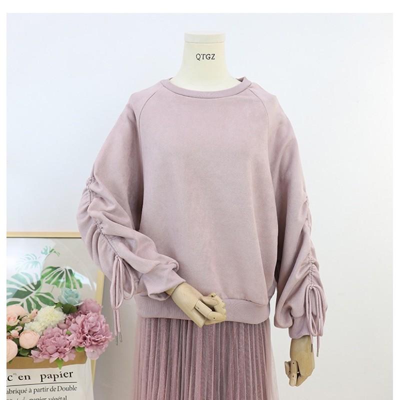  Áo Sweater nỉ nhung mịn màu hồng pastel nữ tính