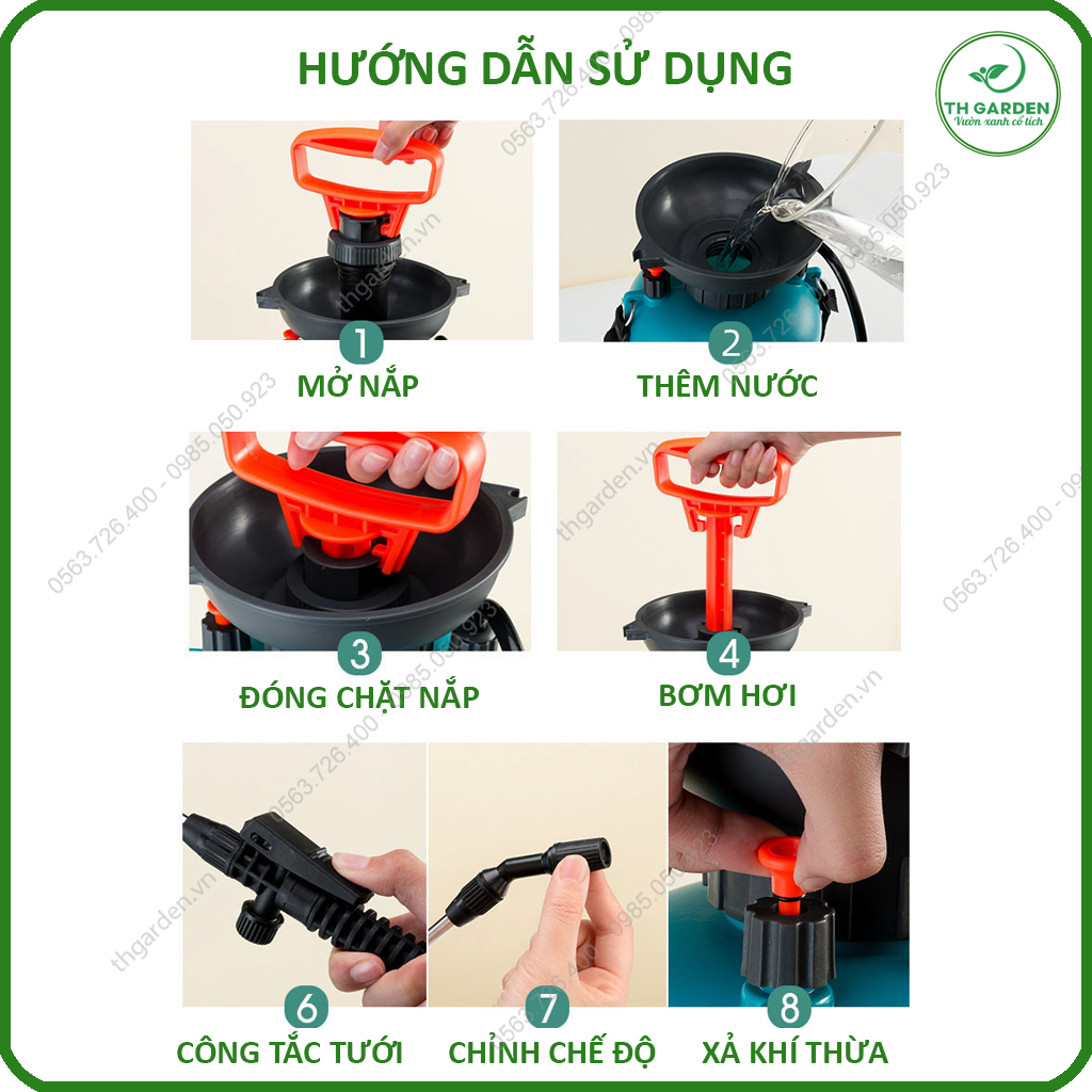 Bình Tưới Cây 5L Cao Cấp TH Garden - Bình Xịt Nước Tưới Cây Cảnh, Cây Hoa - Bình Phun Sương Cỡ Lớn 5 Lít