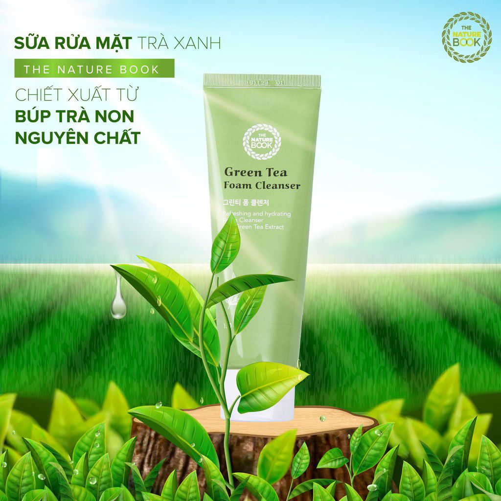 Sữa rửa mặt trà xanh The Nature Book ngăn ngừa mụn và lão hóa da Green Tea Foam Cleanser 120g