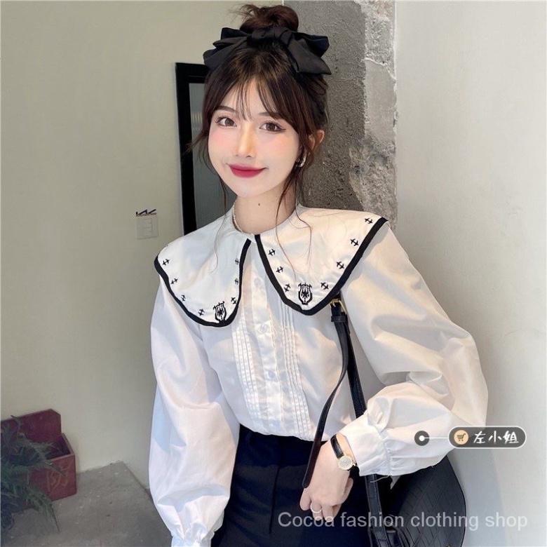 Áo sơ mi tiểu thư chất thô mịn mát- Áo dài tay cổ cách điệu siêu xinh_313 ulzzang nữ tính, mầu đen, trắng, be, nâu tây,