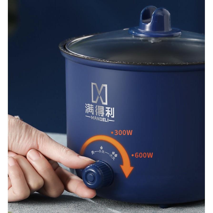 Nồi Lẩu Điện Mini xanh Núm Xoay 2 NẤC NHIỆT Kèm Giá Hấp