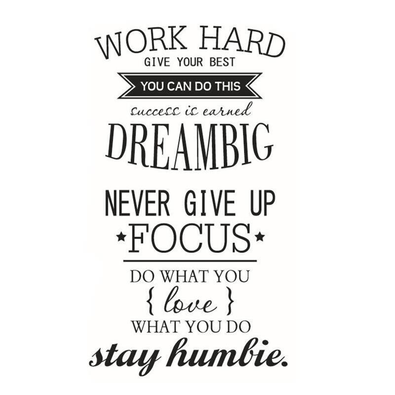 Decal dán tường Tiếng anh ý nghĩa và tạo động lực Work Hard - Dream Big - Never give up (57 x 100 cm)