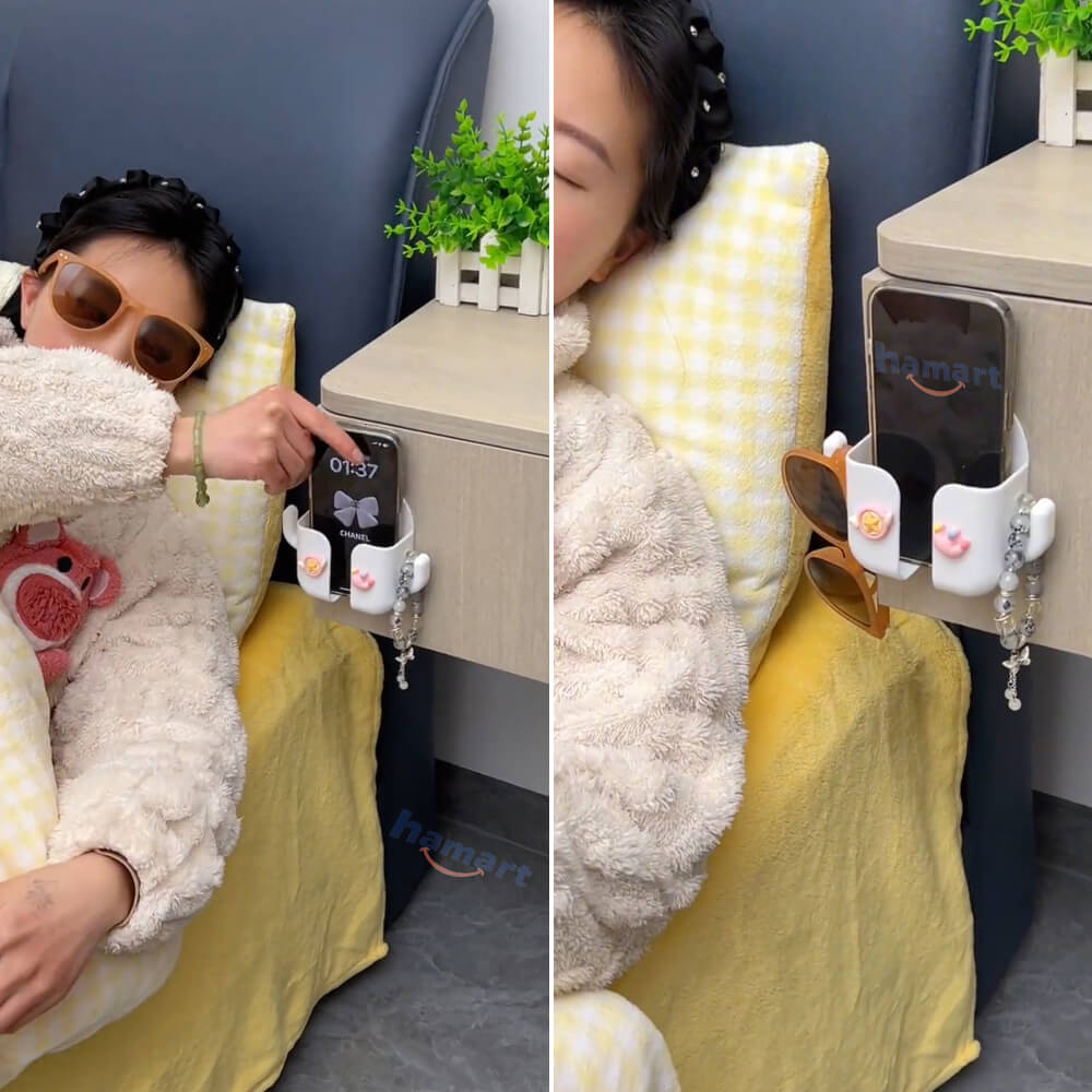 Kệ Dán Tường Để Điện Thoại Remote Hamart Đa Năng 1 Ngăn Lớn Trắng 2 Móc Treo Tiện Lợi