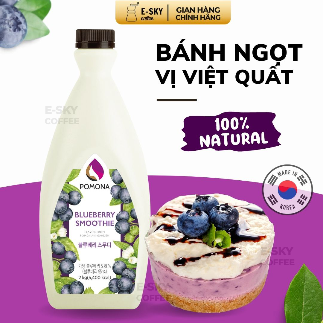 Mứt Việt Quất Pomona Blueberry Smoothie Nguyên Liệu Pha Chế Hàn Quốc Chai 2kg