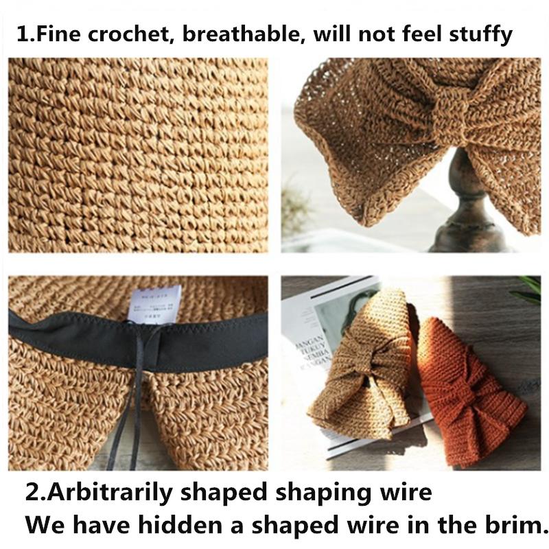 Cha Mẹ-Con 100% Raffia Nơ Hat Rộng Vành Đĩa Mềm Nón Mùa Hè Cho Nữ Đi Biển Panama Ống Hút Dome Xô nón Lưỡi Trai Femme Bóng Nón