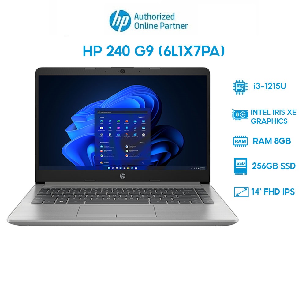 Laptop HP 240 G9 6L1X7PA (i3-1215U | 8GB | 256GB | Intel Iris Xe Graphics | 14' FHD | Win 11) Hàng chính hãng