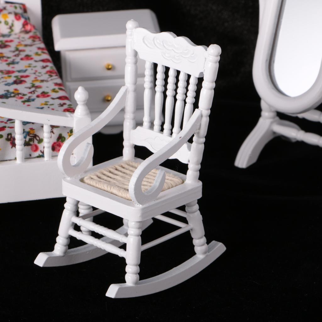Miniature Wooden Bed Chair Cabinet Model for 1/12 Dolls House Bedroom Decor