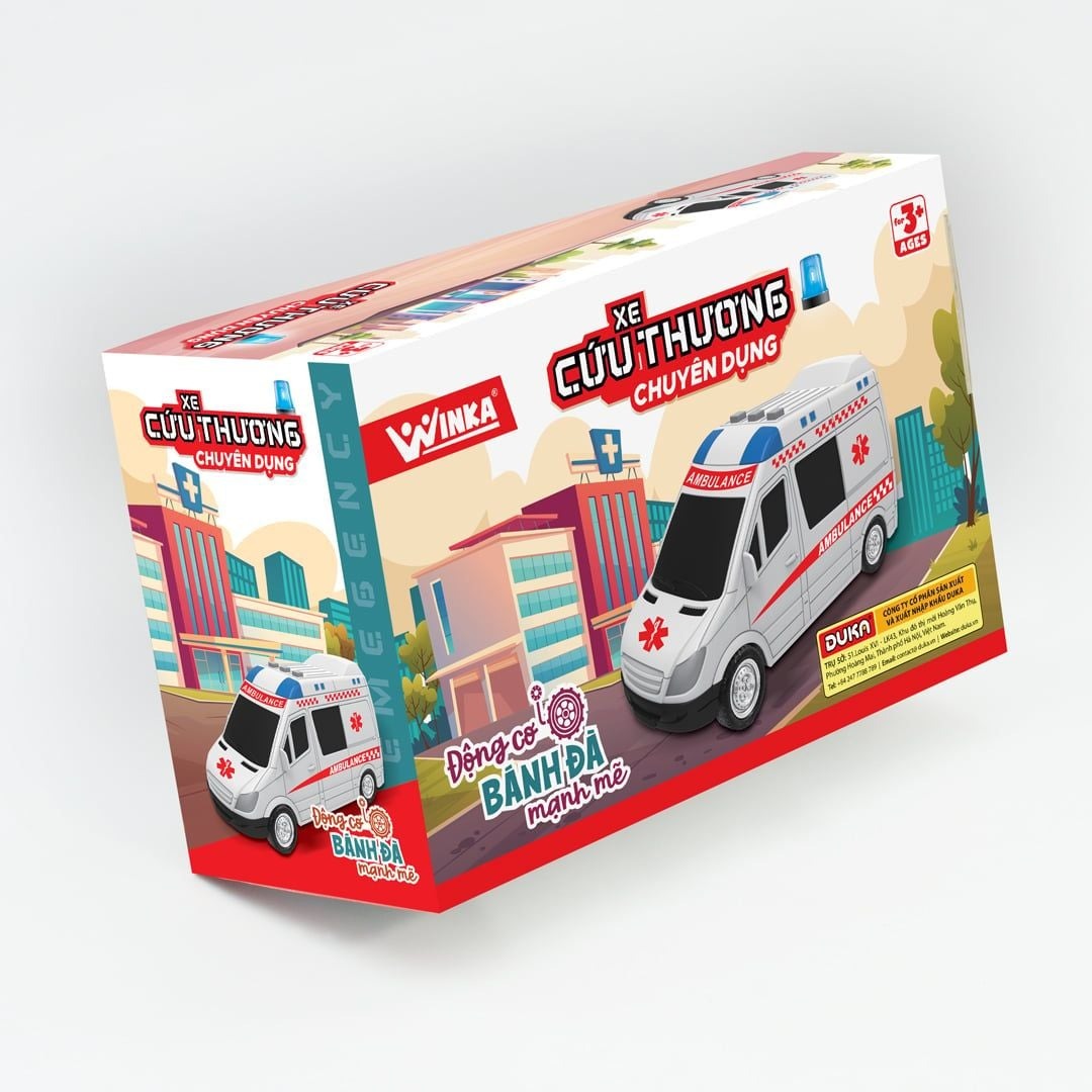 Đồ Chơi DUKA: Ô Tô Xe Cảnh Sát/Xe Cứu Thương/Xe Vệ Sinh Môi Trường Kết Hợp Ánh Sáng Và Âm Thanh