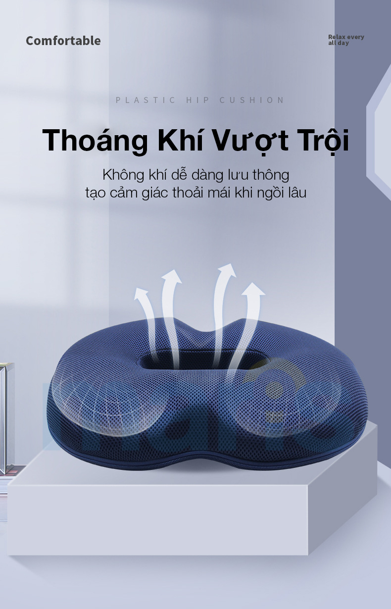 Đệm Lót Ngồi Văn Phòng, Xe Hơi Chống Trĩ Maris MR-503, Cao Su Non Memory Foam, Chống Trượt