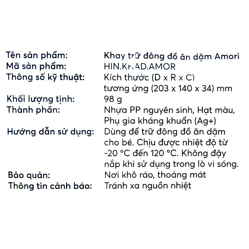 Khay trữ đông đồ ăn dặm amori Inochi - Hàng chính hãng