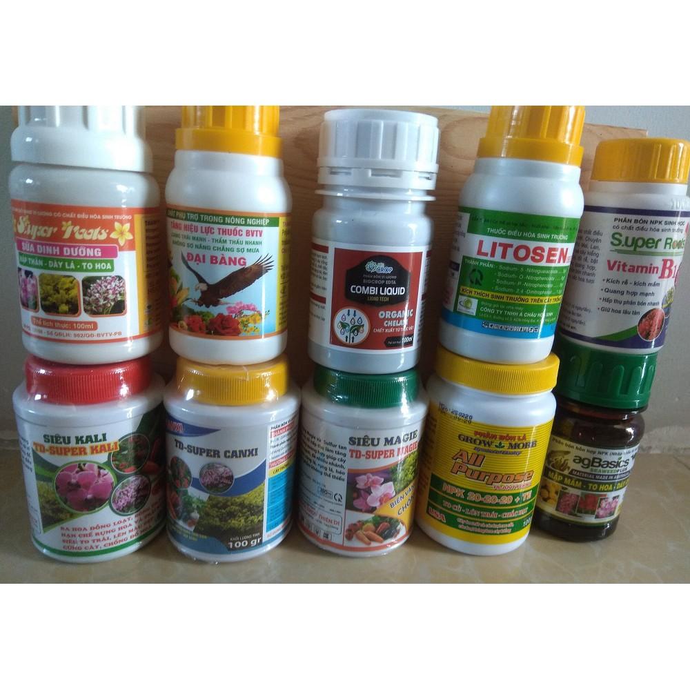 Combo 9 loại phân bón chăm sóc hoa lan, cây cảnh trong mùa mưa - chai 100 gram