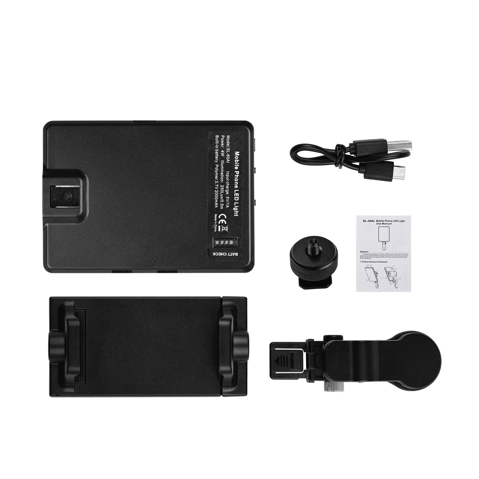 Đèn LED 3 trong 1 4W 3200K-5600K CRI95 3 màu có thể điều chỉnh độ sáng 10 cấp + giá đỡ, cáp sạc