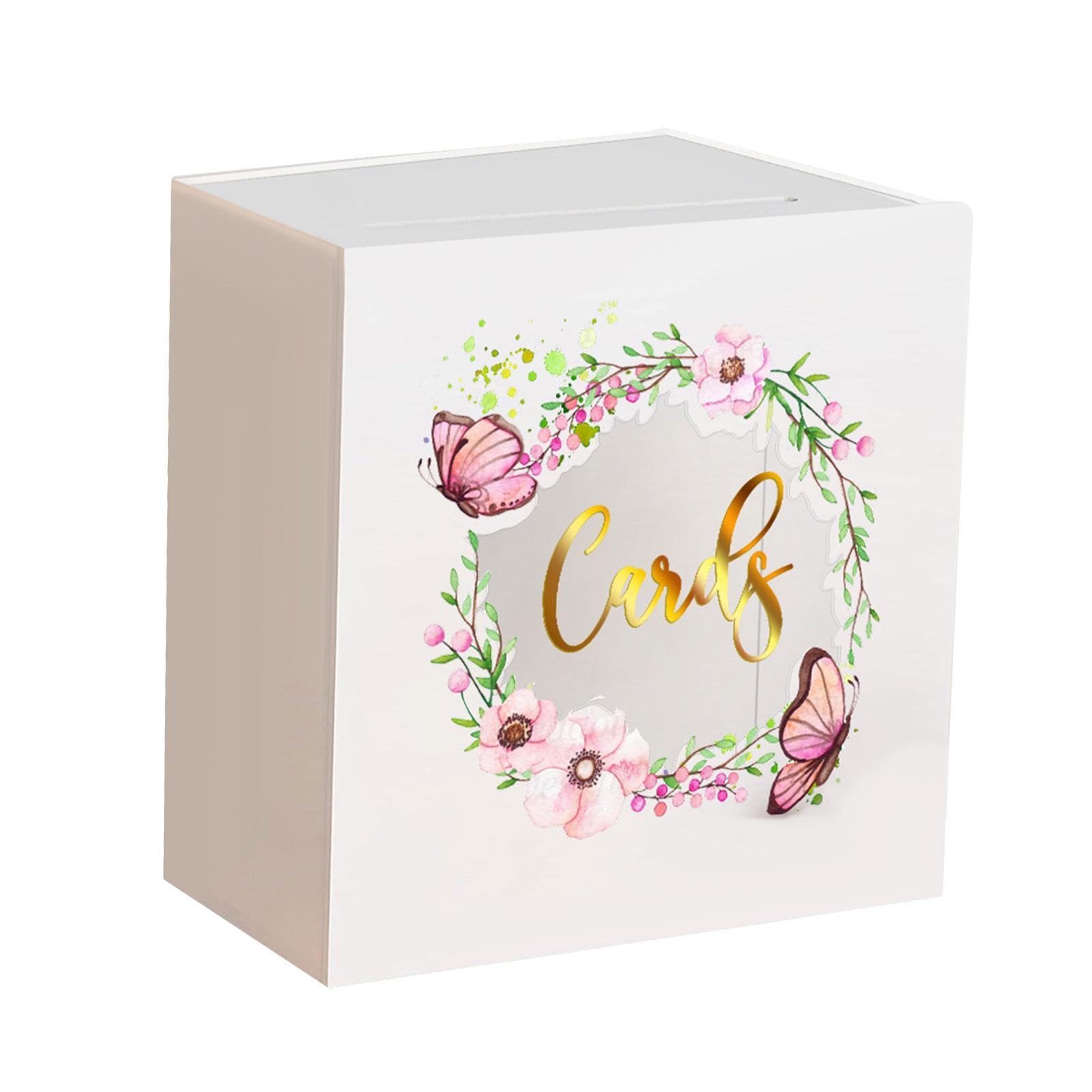 Wedding Acrylic Card Box with Slot Wishing Box Flower Printing Elegant Accessories Versatile Gift Card Box 5x9.8x9.8inch for Graduation