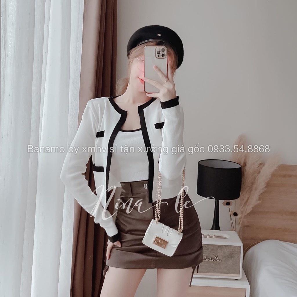 Chân váy da dây rút 2 bên chất da mềm màu đen nâu kem hottrend cá tính thời trang Banamo Fashion 5912