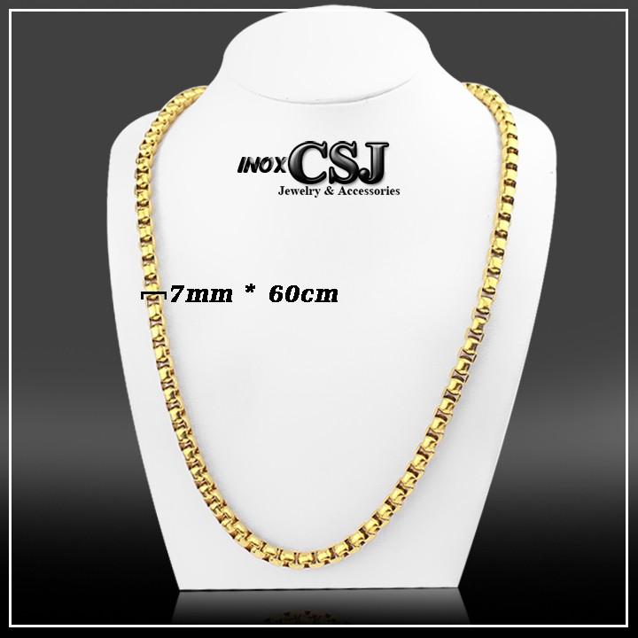 Dây chuyền inox cao cấp bông dừa khít mạ vàng 7mm siêu đẹp, đeo cực sang