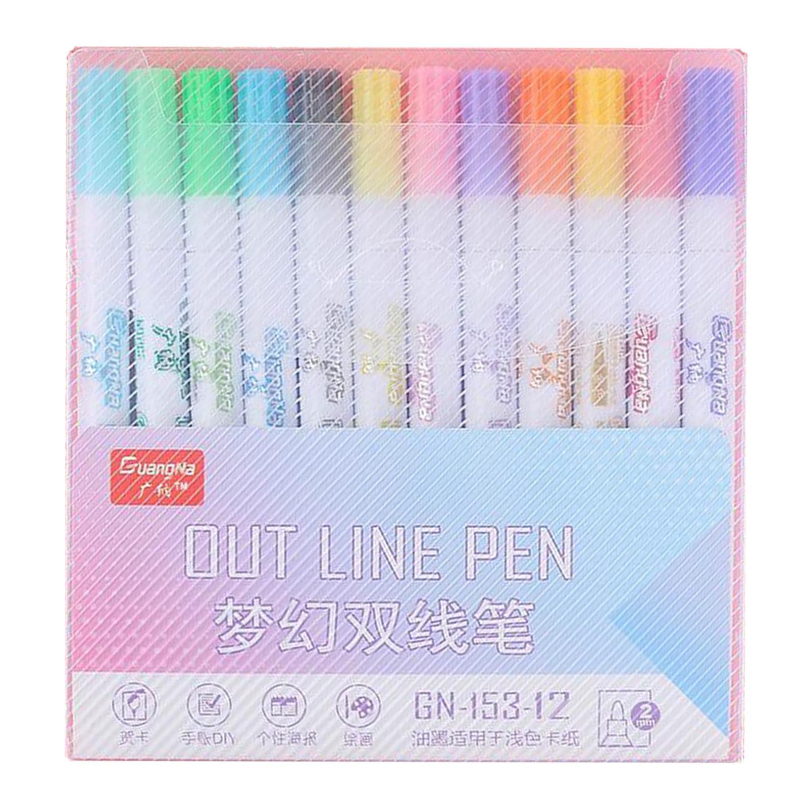 2.0mm Self Outline Metallic Markers 8 Colors Double Line Drawing Pen Craft DIY