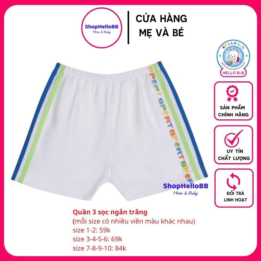 Size bé 6-35kg Quần ngắn trắng 3 sọc bé trai Hello B&amp;B | ShopHelloBB - Kiddy and Mommy