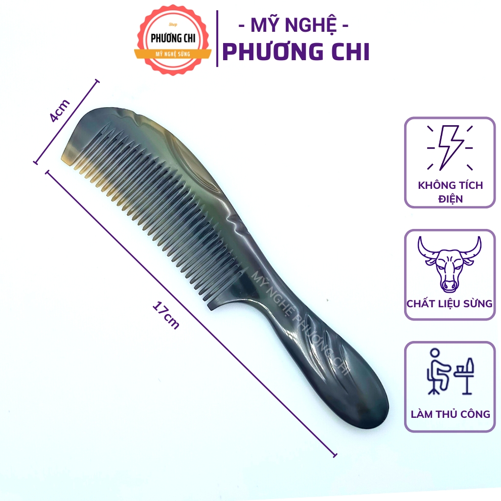 Lược sừng chuôi khía trắng nưa dài 17cm, lược chải tóc gỡ rối massage đầu | Mỹ Nghệ Phương Chi