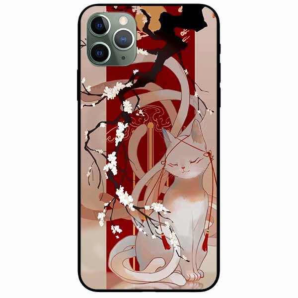 Ốp lưng in cho Iphone 11 Pro Mẫu Mèo Cành Hoa Đào