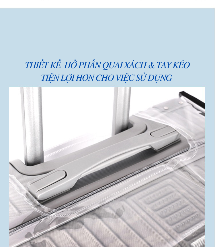 Vỏ Bọc Vali Kéo Áo Trùm Vali Chất Liệu PVC Trong Suốt Bảo Vệ Vali Không Bị Trầy Xước Size 20/22/24/26 inch