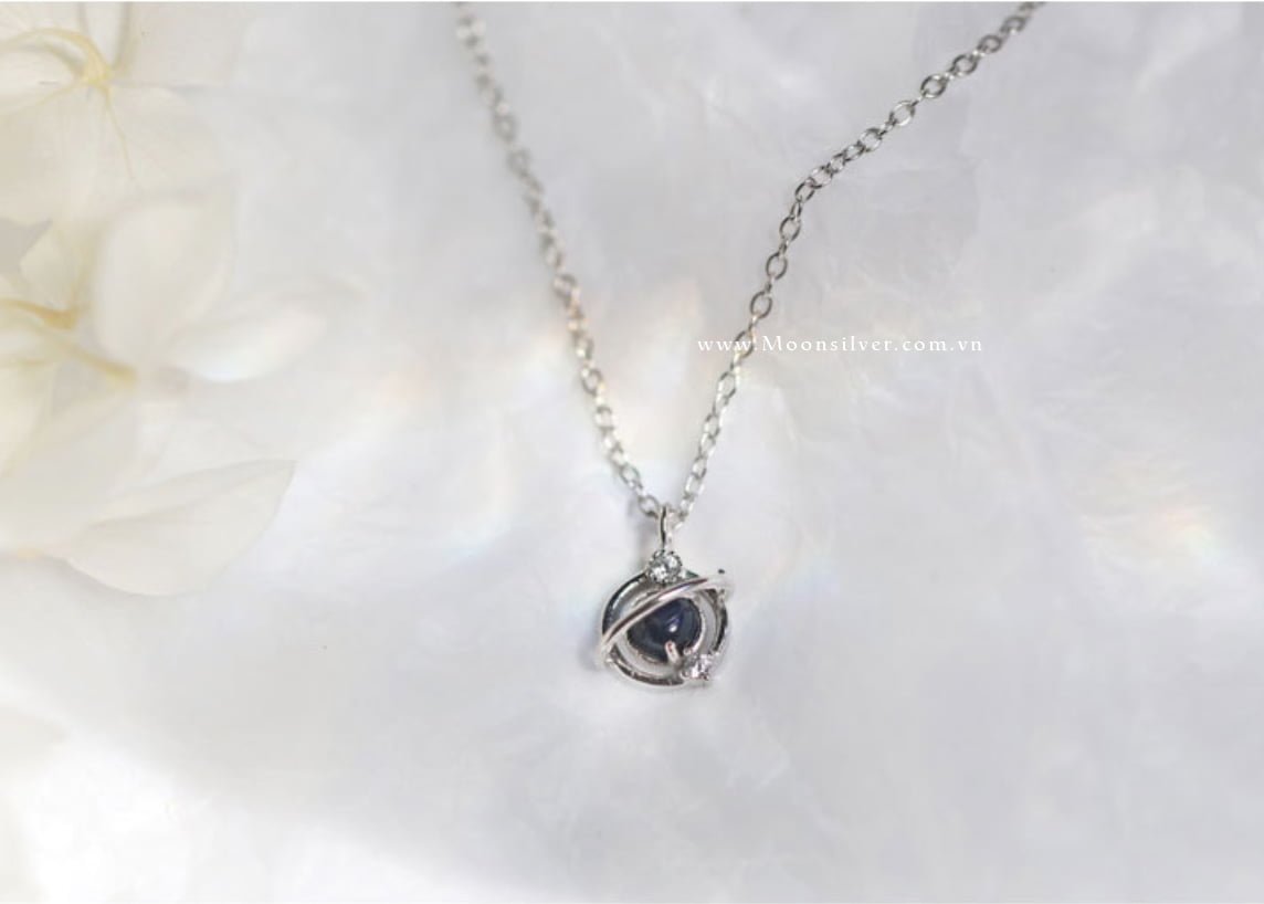 Dây chuyền bạc vũ trụ xanh