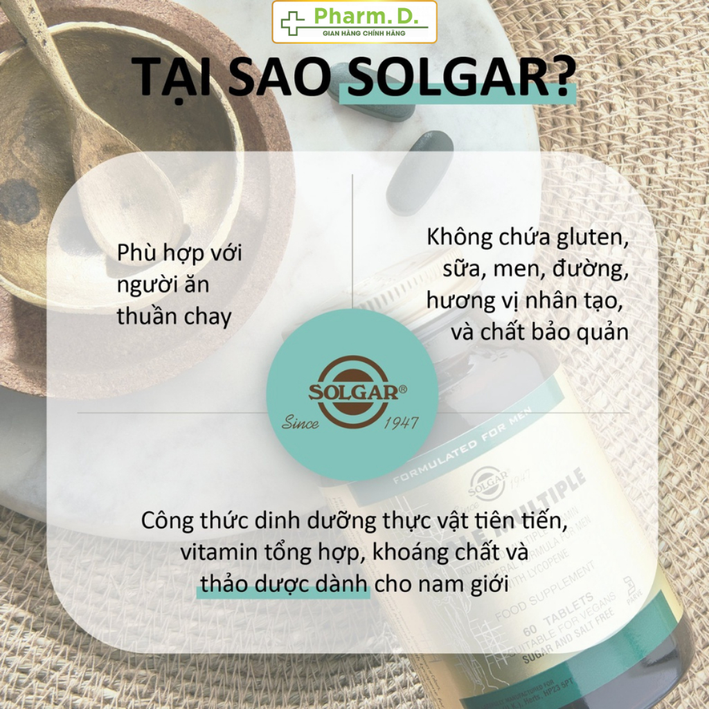 Viên Uống Solgar Male Multiple Giúp Giảm Stress, Bổ Sung Vitamin Và Khoáng Chất Hỗ Trợ Sức Khỏe Cho Nam Giới (Hộp 60 Viên)