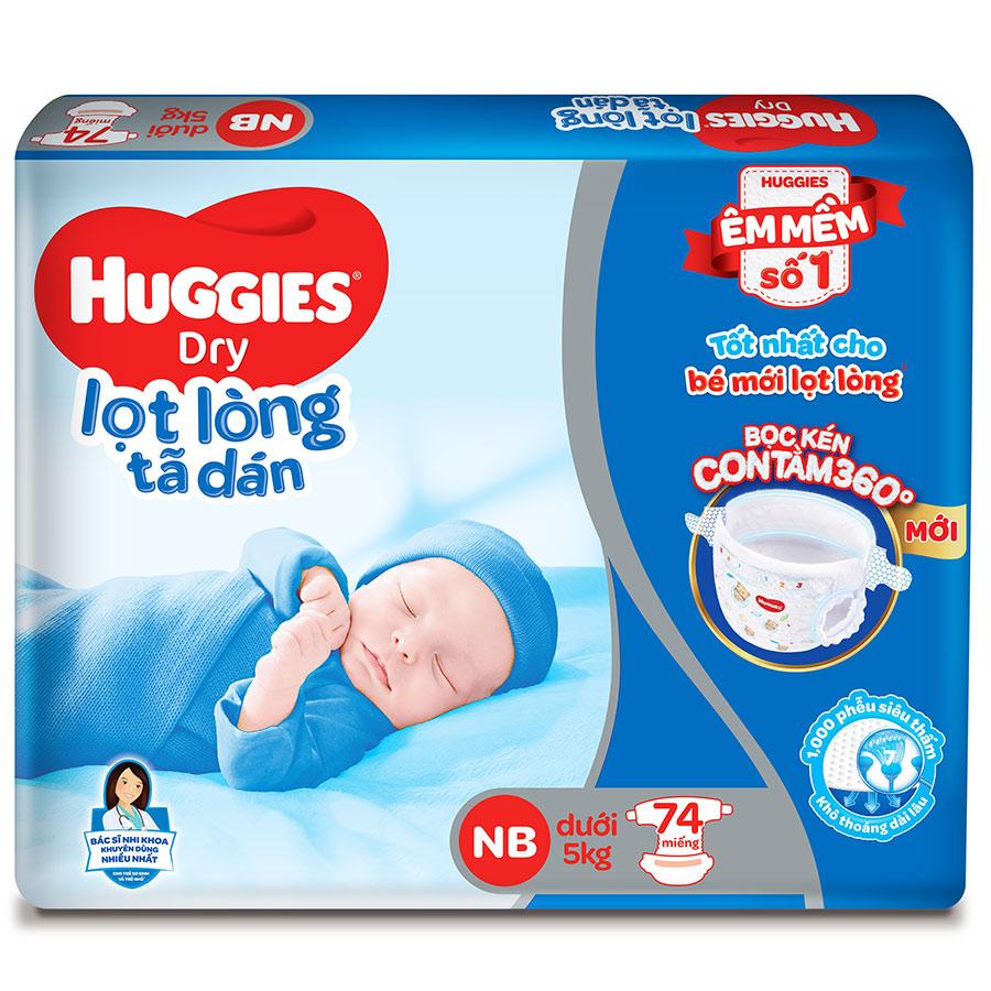 Combo 3 Gói Tã Dán Sơ Sinh Huggies NB74 (Dưới 5kg) - Gói 74 Miếng - Bao Bì Mới