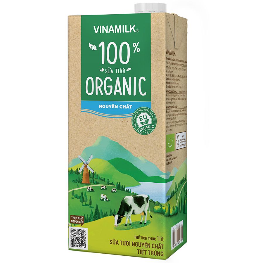 Thùng 12 Hộp Sữa Tươi Tiệt Trùng Vinamilk 100% Organic Không Đường (1lít)