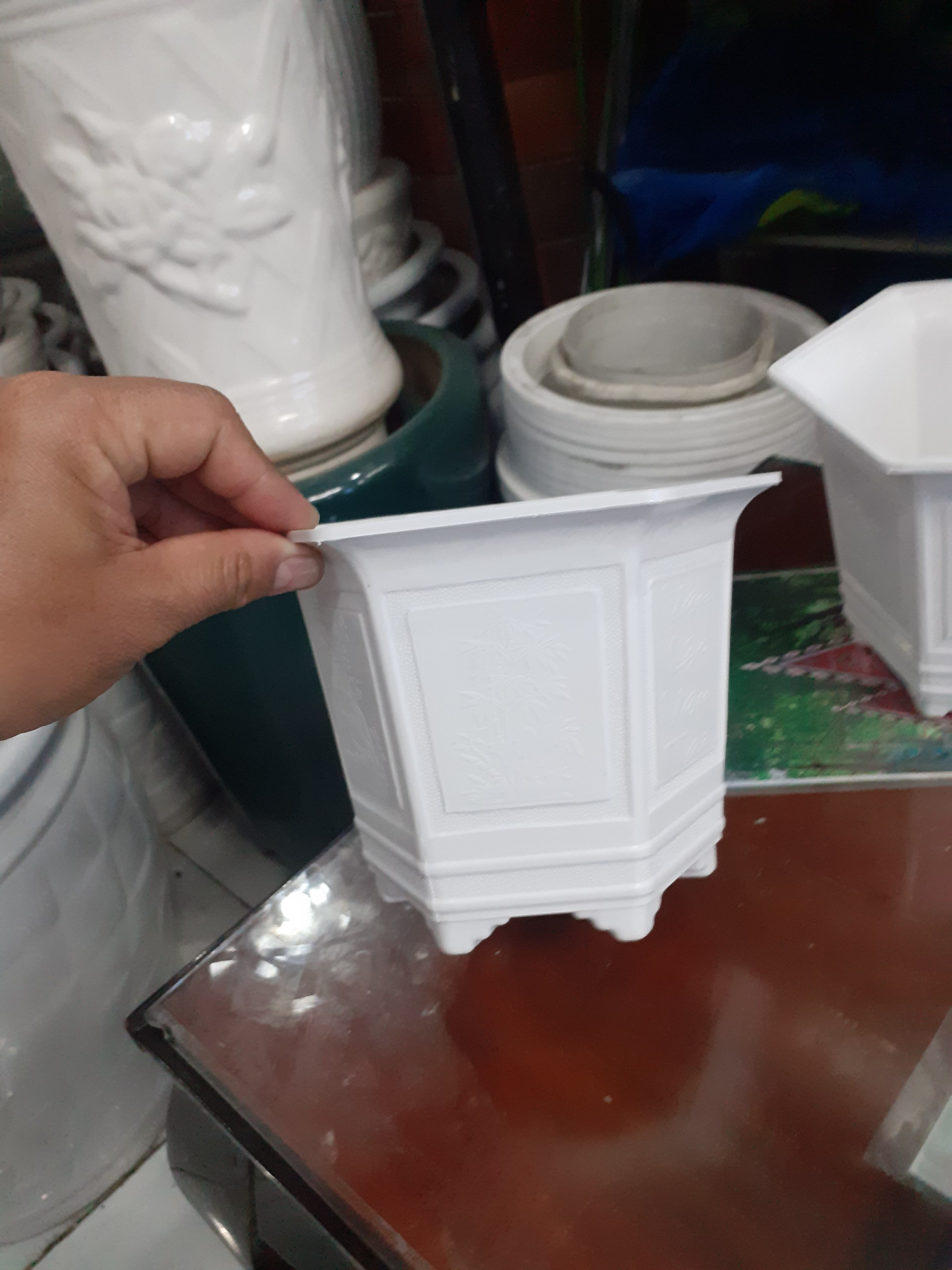 1 cặp chậu lục giác 6 trắng