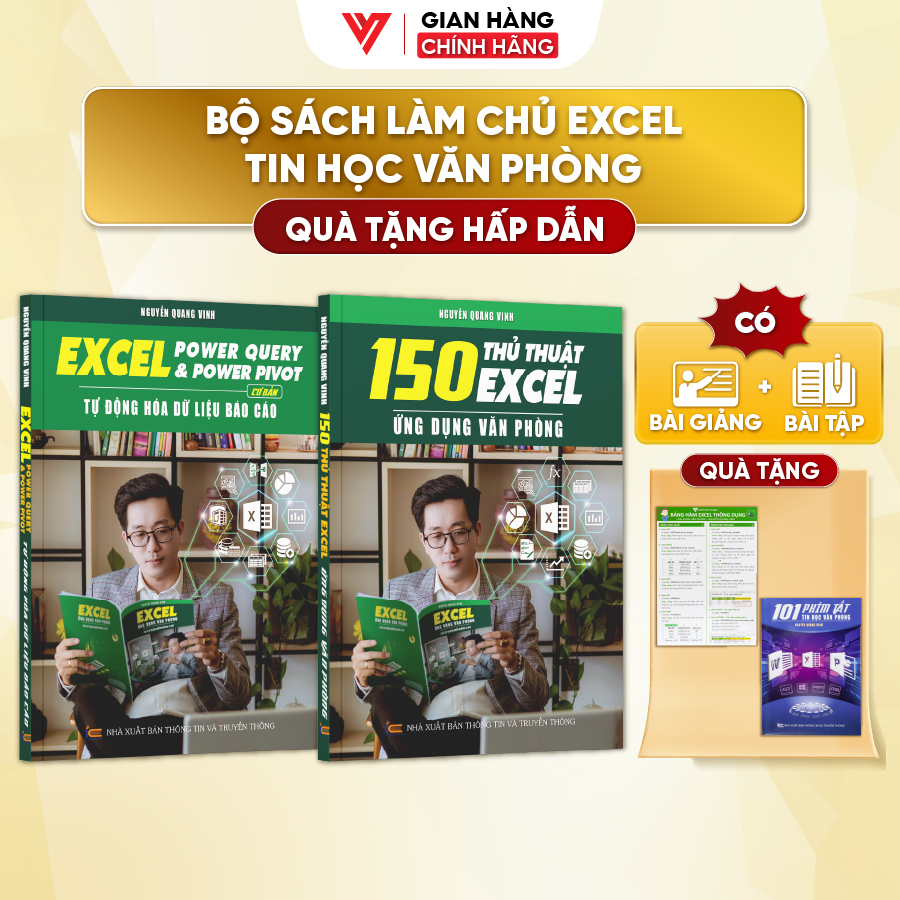 Combo 2 Sách Power Query &amp; Power Pivot Và 150 Thủ Thuật Excel Ứng Dụng Văn Phòng Kèm Video Khóa Học