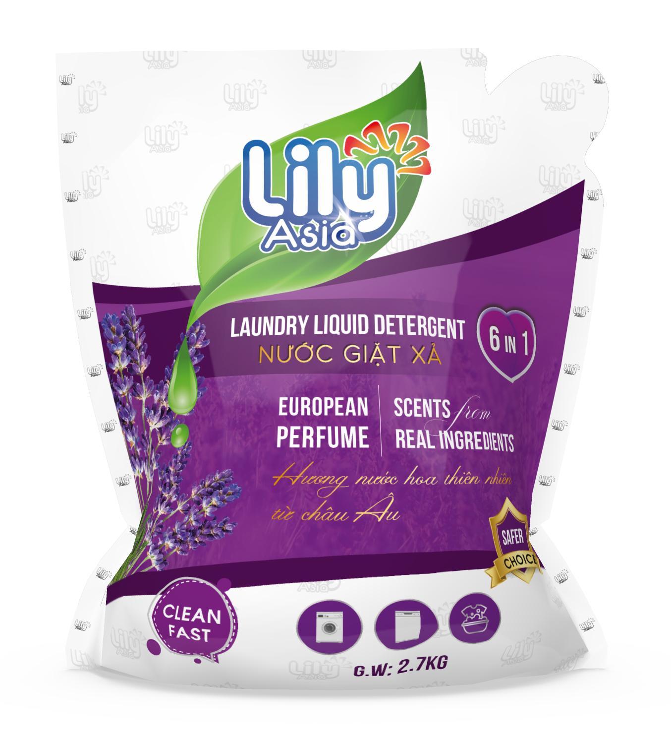 Combo Nước Giặt Xả Lily Asia - Hương Hoa Cỏ  ( 1 can 4 Kg + 1 túi 2,7 Kg)