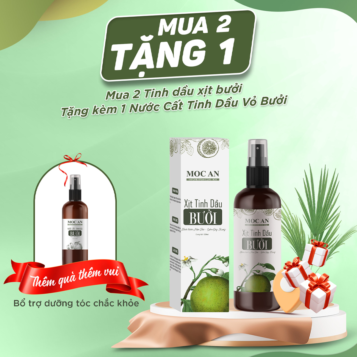 Xịt Kích Mọc Tóc Tinh Dầu Bưởi Da Xanh 120ml Mộc Ân Haircare hỗ trợ giảm rụng, nuôi dưỡng dài tóc