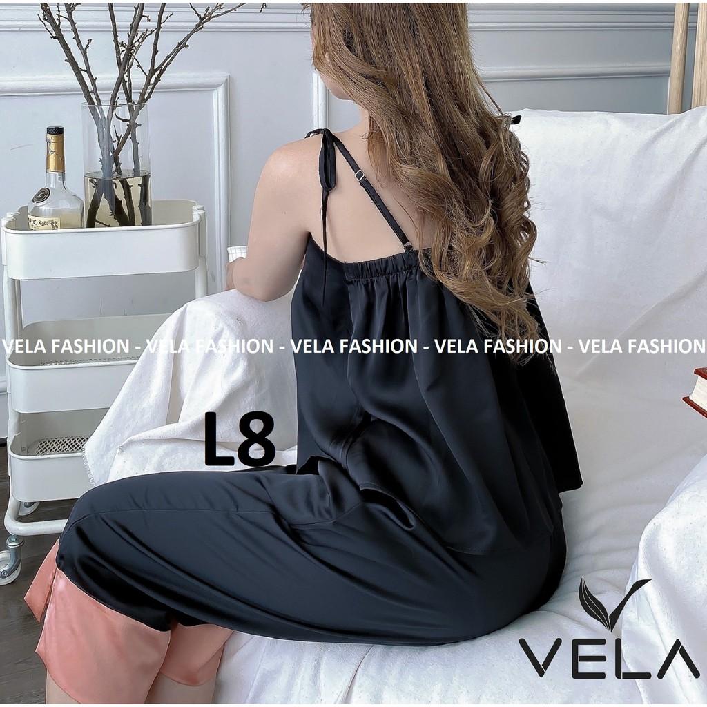 Bộ Lửng quần Lỡ 2 dây buộc nơ lụa Satin cao cấp