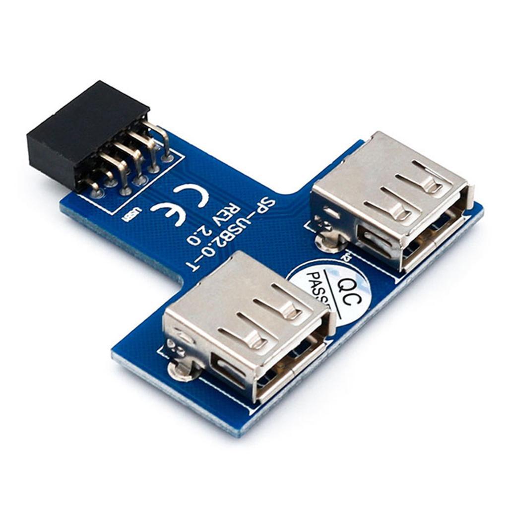 USB 2.0 9-Pin Header  to 2 ports 2 USB A Female Port I Type Adapter