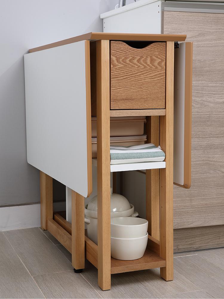 Bàn ăn thông minh PLIER chân gỗ tự nhiên kết hợp mặt gỗ MDF phủ melamine cao cấp kèm kệ và ngăn kéo tiện lợi, thiết kế độc đáo có thể gấp gọn hay mở rộng kích thước | Index Living Mall - Phân phối độc quyền tại Việt Nam