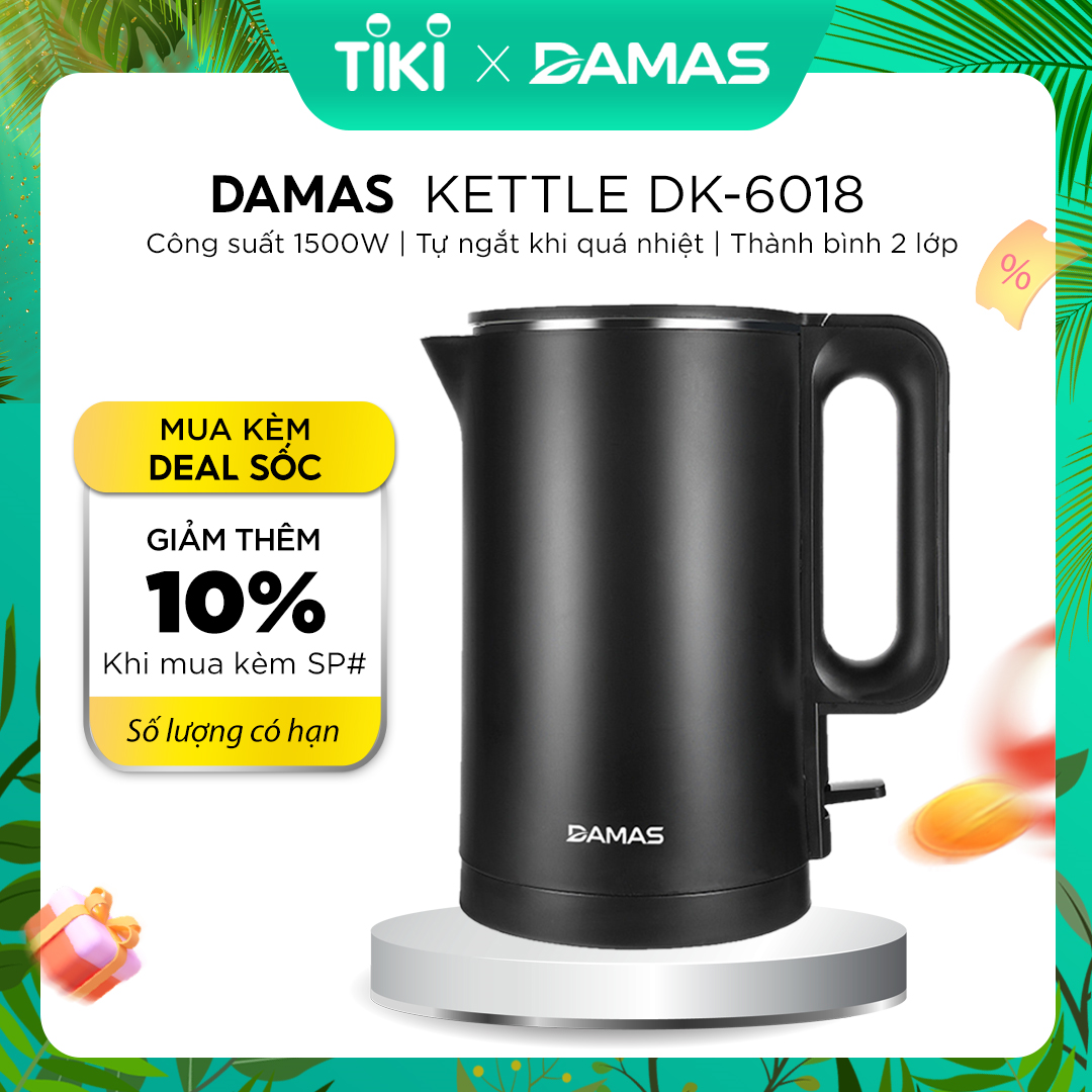Ấm Siêu Tốc Inox 2 Lớp DAMAS DK-6018B - Hàng Chính Hãng