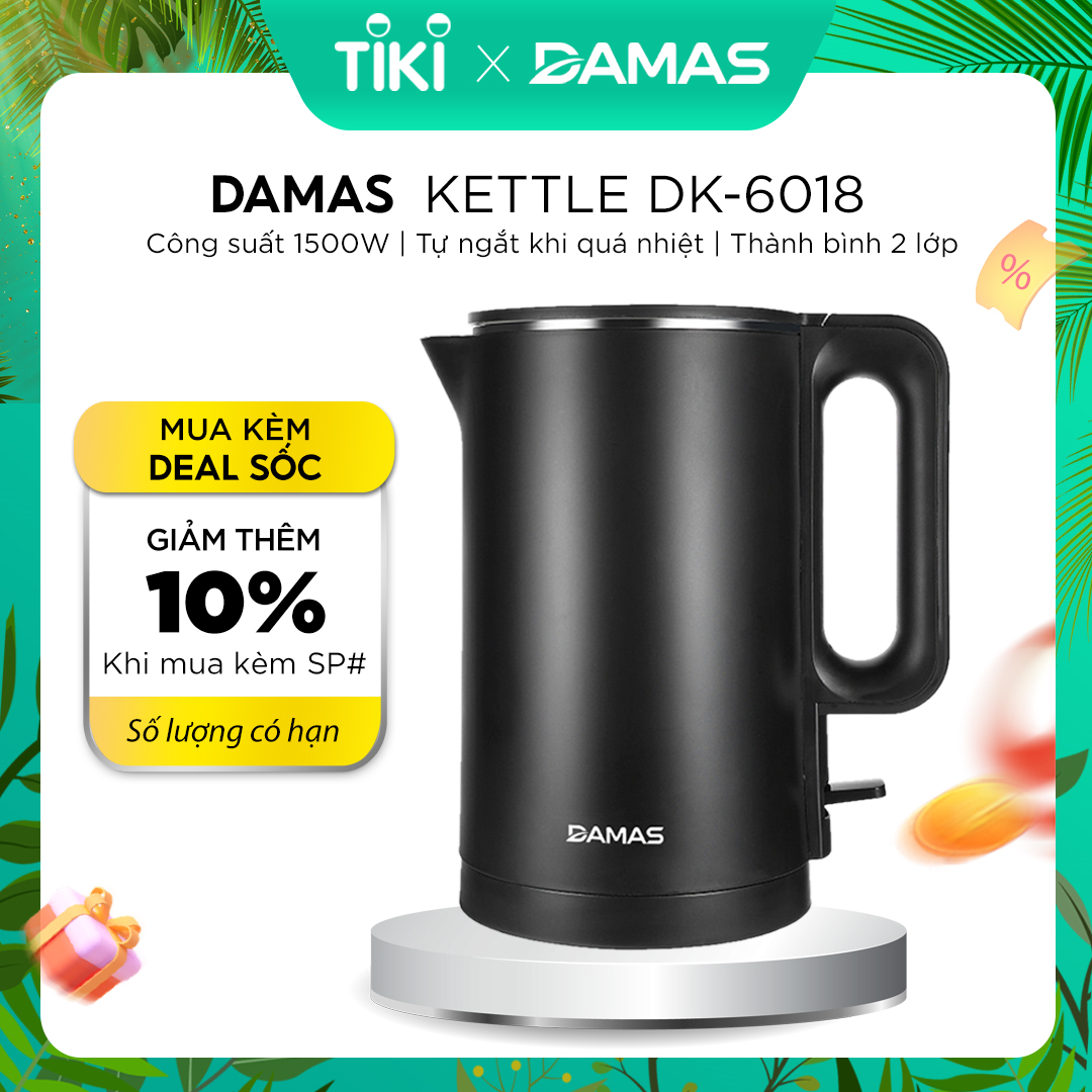 Ấm Siêu Tốc Inox 2 Lớp DAMAS DK-6018B (1.8L) - Hàng Chính Hãng