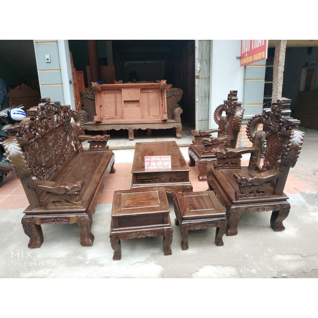 Bộ bàn ghế nghê đỉnh tay khuỳnh gỗ mun đuôi công