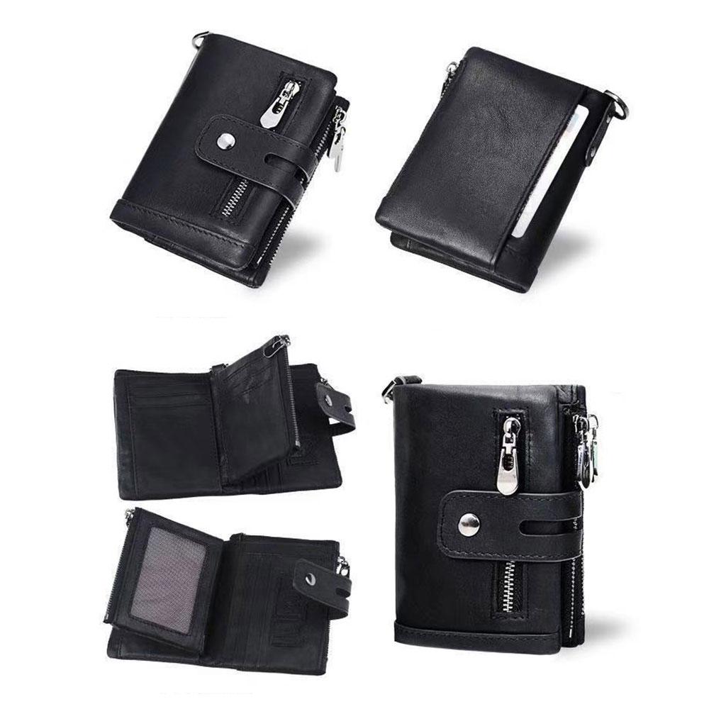 Mens Wallet Cowhide Leather Wallet Credit Card Holder Bifold Black
