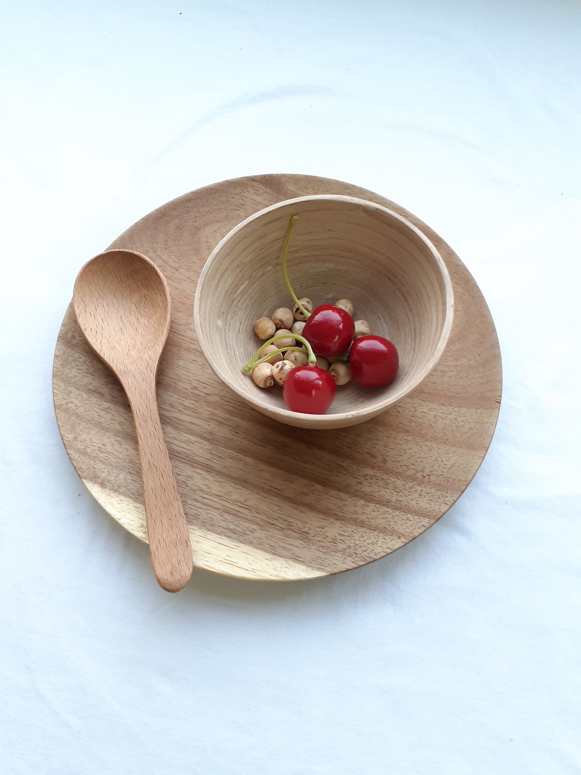 Khay, đĩa gỗ keo tròn 20 cm đựng bát, hoa quả, đồ ăn