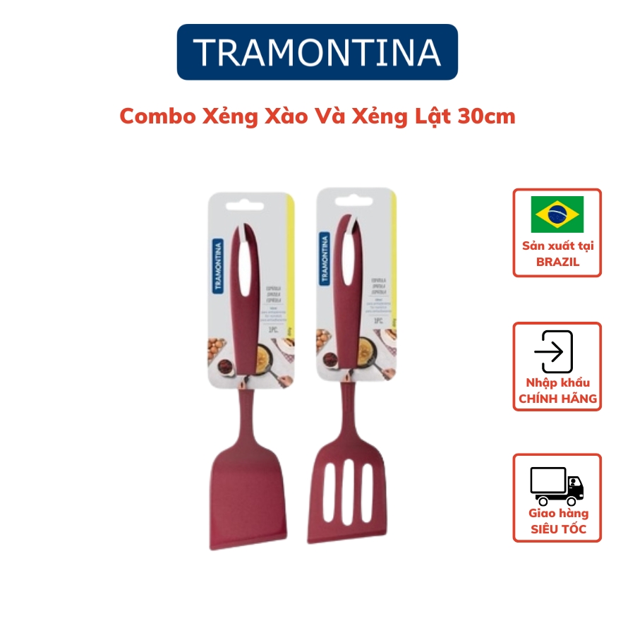 Combo 2 Dụng Cụ Nấu Ăn Gồm 1 Xẻng Lật 30cm và 1 Xẻng Xào Có Rãnh 30cm TRAMONTINA Chất Liệu Nhựa Chịu Nhiệt An Toàn Sản Xuất Tại BRAZIL - Hàng Chính Hãng