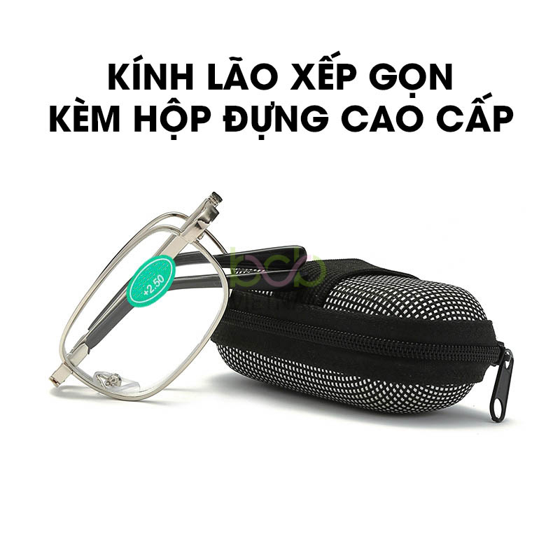 Kính Lão Viễn Thị Gọng Kim Loại Sang Trọng Dùng Để Đọc Sách Xem Báo Xếp Gọn Kèm Hộp Đựng Cao Cấp