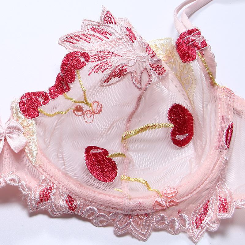 Quần Lót Nữ Hồng Áo Ngực Và Quần Lót Set Bộ Áo Ngực Bộ Quần Lót Kawaii Anh Đào Thêu Quần Lót Nữ Áo Ngực Đúc Thông Hơi Không