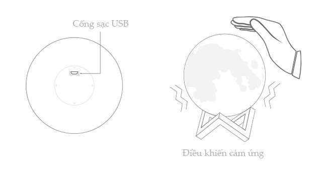 Đèn ngủ không dây mặt trăng 3D sạc USB
