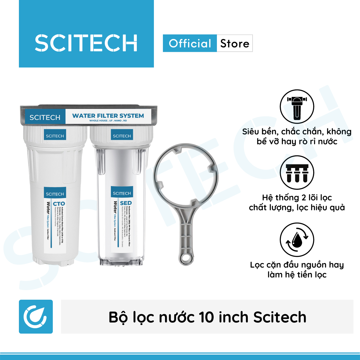 Bộ lọc nước sinh hoạt, bộ đôi lọc thô 10 inch Scitech (2 cấp lọc) - Hàng chính hãng