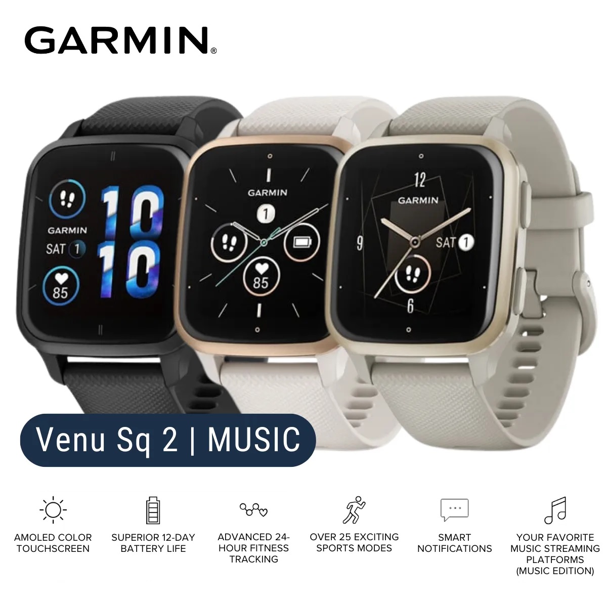 Đồng hồ thông minh Garmin Venu Sq 2 – Music Edition_Mới, hàng chính hãng