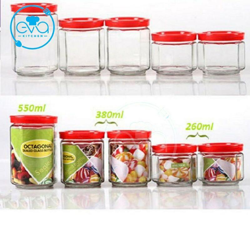 Bộ 5 Hũ Thuỷ Tinh Đựng Gia Vị Nắp Kín