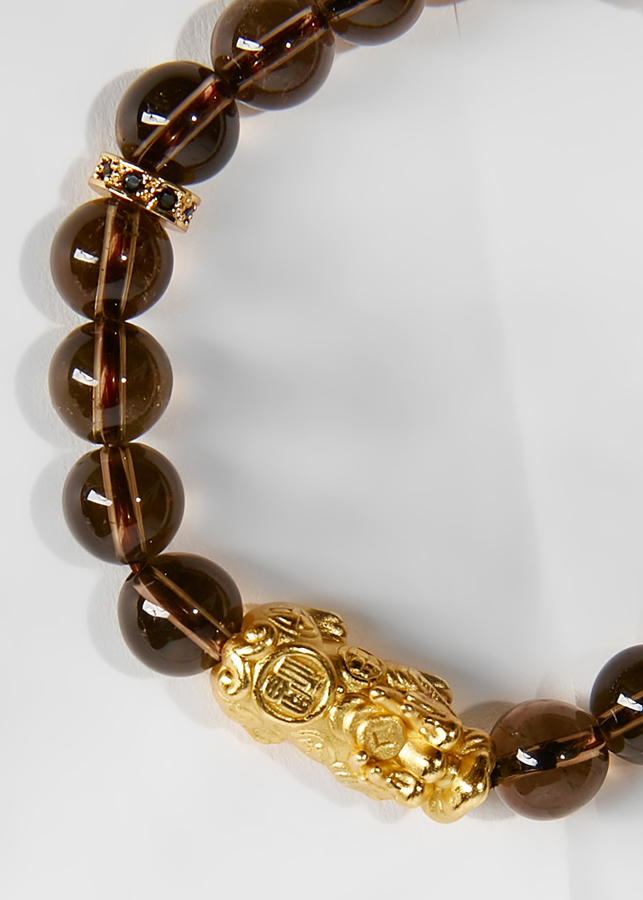 Vòng tay thạch anh ám khói mix tỳ hưu bọc vàng 24k Ngọc Quý Gemstones