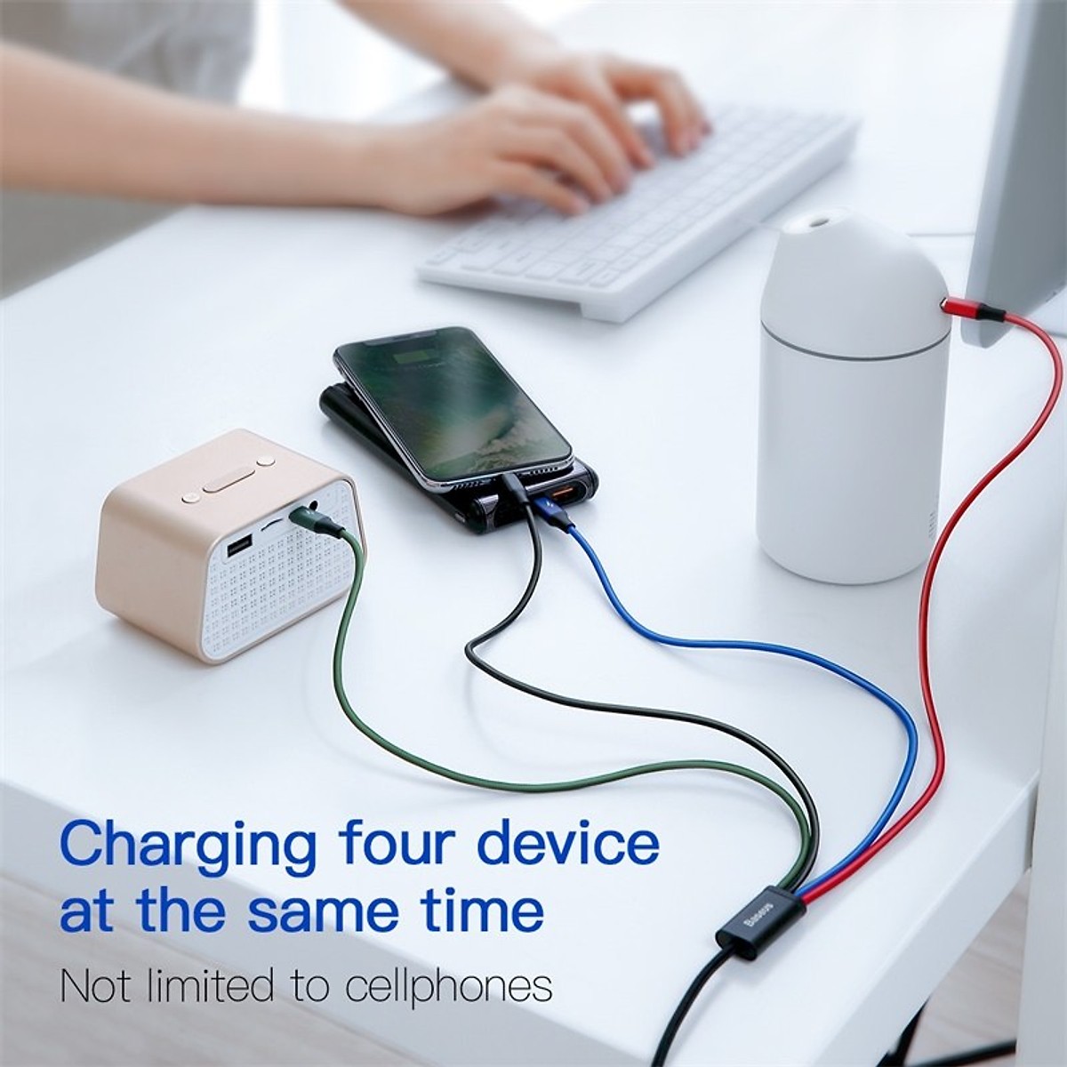 Cáp sạc đa năng Baseus Rapid Series 4 in1 Type-C, 2 Lighting, Micro USB cho iPhone/ iPad / Airpods, Smartphone & Tablet Android (3.5A, 1.2M, Fast charge 4 in 1 Cable) - hàng nhập khẩu