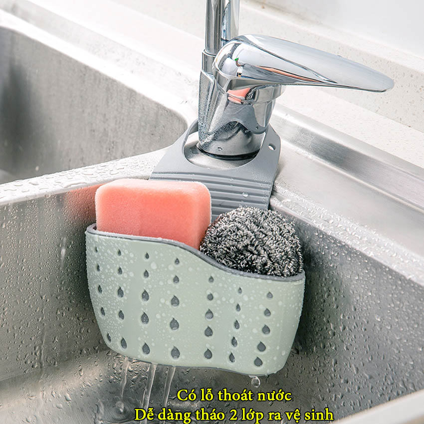 Giỏ đựng đồ rửa chén bát đa năng NASI bằng nhựa dẻo 2 lớp dày bền chắc có quai treo để ở bồn rửa chén hoặc treo móc trên tường (giao ngẫu nhiên)